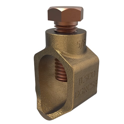 Permaground Bronze Ground Rod Clamp, Conductor Range 1/0-8, Ground Rod Size 5/8in, Direct Bury