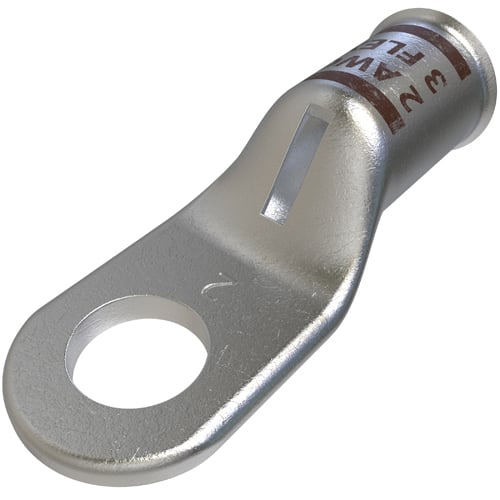 Copper Compression Lug, Conductor Size 2, 1 Hole, 5/16in Bolt Size, Standard Barrel, Sight Window, Tin Plated, UL, CSA