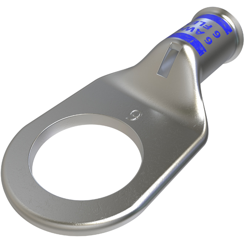 Copper Compression Lug, Conductor Size 6, 1 Hole, 1/2in Bolt Size, Standard Barrel, Sight Window, Tin Plated, UL, CSA