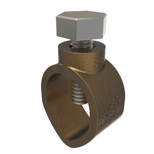 Permaground Bronze Ground Rod Clamp, Conductor Range 2-10, Ground Rod Size 3/4in, Rebar Size #6, UL