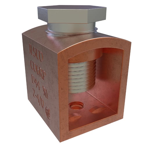 Copper Box-Type Mechanical Lug, Conductor Range 4/0-2, 1 Hole, Round Boss