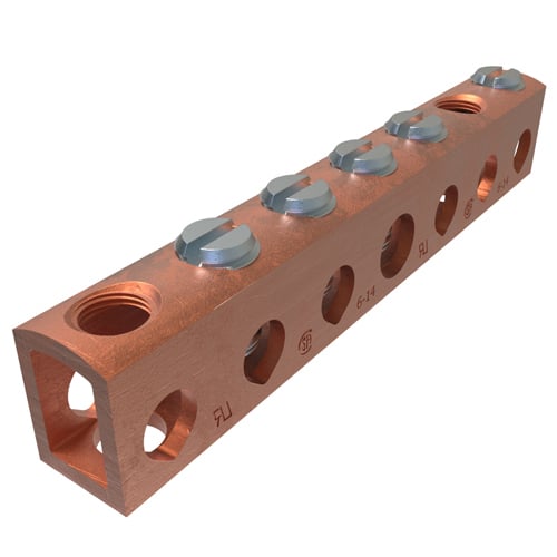 Copper Neutral Bar, Conductor Range 4-14 Main, 6-14 Tap, 5 Ports
