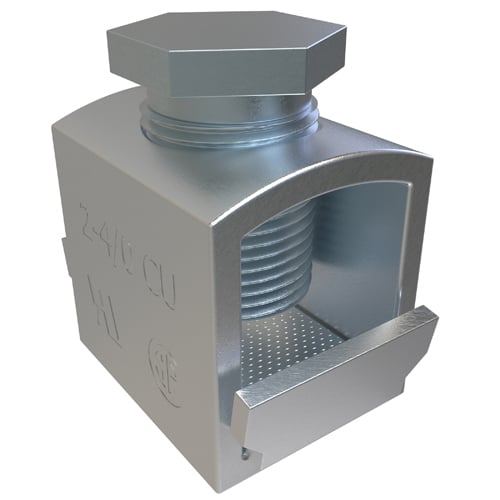Copper Box-Type Mechanical Lug with Pressure Plate, Conductor Range 4/0-2, 1 Hole, Round Boss