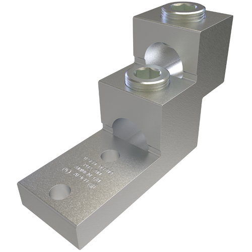 Aluminum Panelboard Lug, Dual Rated, Conductor Range 750-1/0, 2 Ports, 2 Holes, 3/8in Bolt Size, 1-3/8in Hole Spacing, Tin Plated, UL, CSA