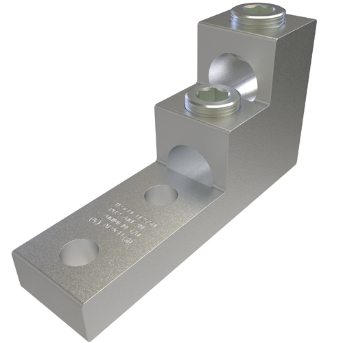 Aluminum Panelboard Lug, Dual Rated, Conductor Range 750-1/0, 2 Ports, 2 Holes, 1/2in Bolt Size, 1-3/4in Hole Spacing, Tin Plated, UL, CSA