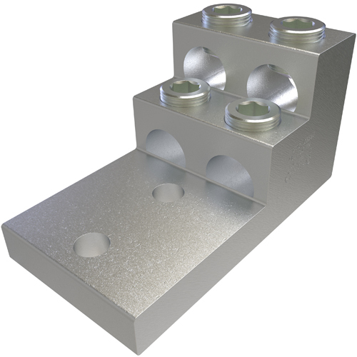 Aluminum Panelboard Lug, Dual Rated, Conductor Range 750-1/0, 4 Ports, 2 Holes, 1/2in Bolt Size, 1-3/4in Hole Spacing, Tin Plated, UL, CSA