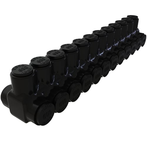 Nimbus Insulated Aluminum Multi-Tap Connector, Conductor Range 600-4, 12 Ports, Dual Sided Entry, Tin Plated, UL, CSA