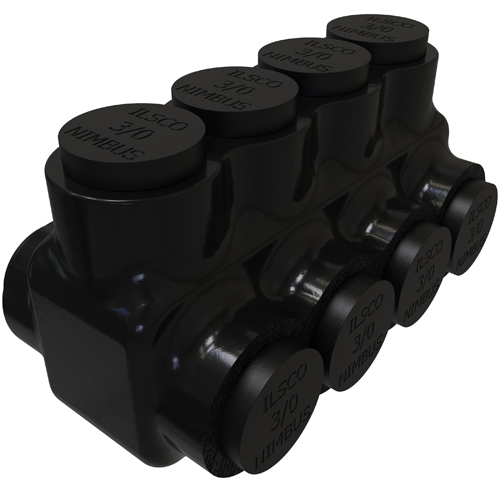 Nimbus Insulated Aluminum Multi-Tap Connector, Conductor Range 3/0-6, 4 Ports, Dual Sided Entry, Tin Plated, UL, CSA