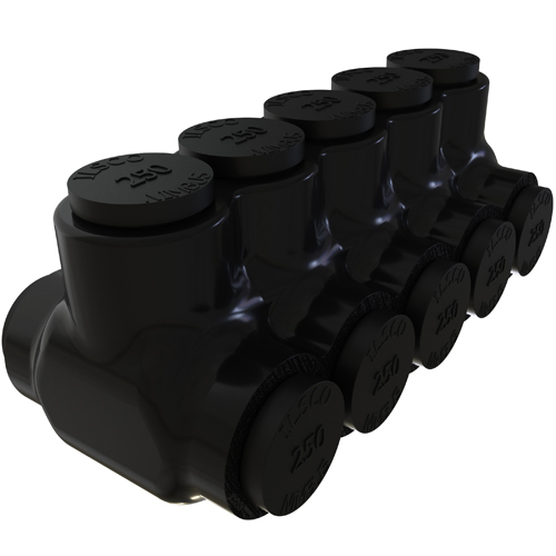 Nimbus Insulated Aluminum Multi-Tap Connector, Conductor Range 250-6, 5 Ports, Dual Sided Entry, Tin Plated, UL, CSA