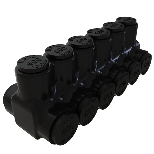 Nimbus Insulated Aluminum Multi-Tap Connector, Conductor Range 600-4, 6 Ports, Dual Sided Entry, Tin Plated, UL, CSA