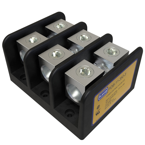 Power Distribution Block, Dual Rated, Line Conductor Range 350-6, Load Range 350-6, 1 Port Per Pole Line Side, 1 Port Per Pole Load Side, 3 Pole, UL, CSA