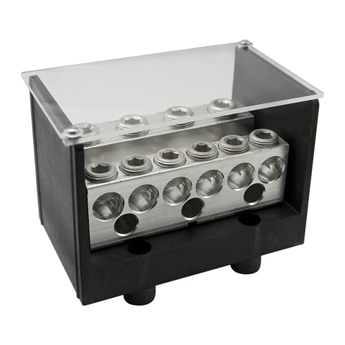 Power Distribution Block, Dual Rated, Line Conductor Range 2/0-14, Load Range 2/0-14, 2 Ports Per Pole Line Side, 2 Ports Per Pole Load Side, 2 Pole, UL, CSA