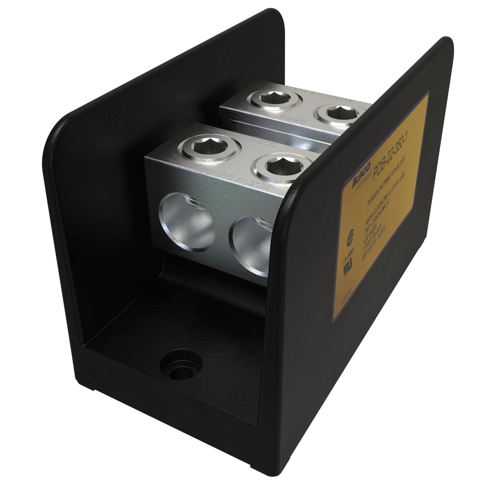 Power Distribution Block, Dual Rated, Line Conductor Range 350-6, Load Range 350-6, 2 Ports Per Pole Line Side, 2 Ports Per Pole Load Side, 1 Pole, UL, CSA