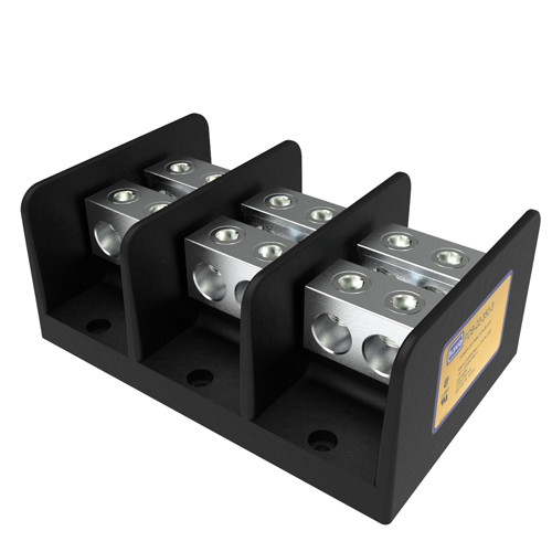Power Distribution Block, Dual Rated, Line Conductor Range 350-6, Load Range 350-6, 2 Ports Per Pole Line Side, 2 Ports Per Pole Load Side, 3 Pole, UL, CSA