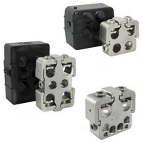 Aluminum Multi-Tap Connector, Dual Rated, Main Conductor Range 500-250, Tap Range 500-4, 2 Main Ports, 2 Tap Ports, Tin Plated, UL, CSA, Includes Cover