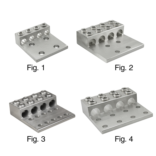 Aluminum Mechanical Lug, Conductor Range 250-6, 4 Ports, 4 Holes, 1/2in Bolt Size, Tin Plated, UL, CSA