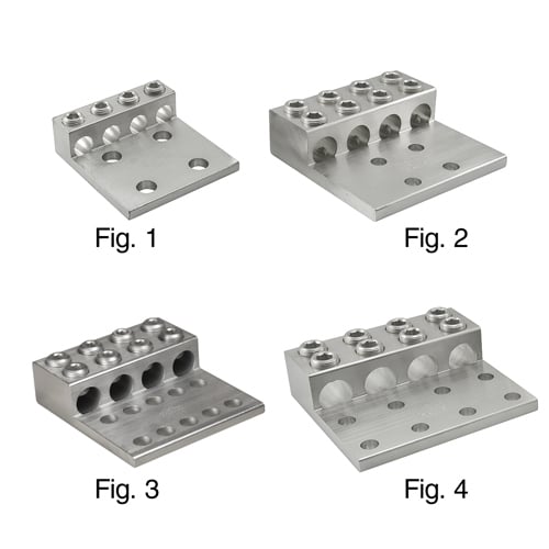 Aluminum Mechanical Lug, Conductor Range 350-6, 4 Ports, 4 Holes, 1/2in Bolt Size, 1-3/4in Hole Spacing, Tin Plated, UL, CSA