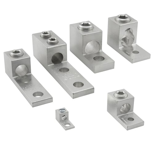 Aluminum Mechanical Lug, Dual Rated, Conductor Range 600-2, 1 Port, 2 Holes, 1/2in Bolt Size, 1-3/4in Hole Spacing, 2 Screws, Tin Plated, UL, CSA