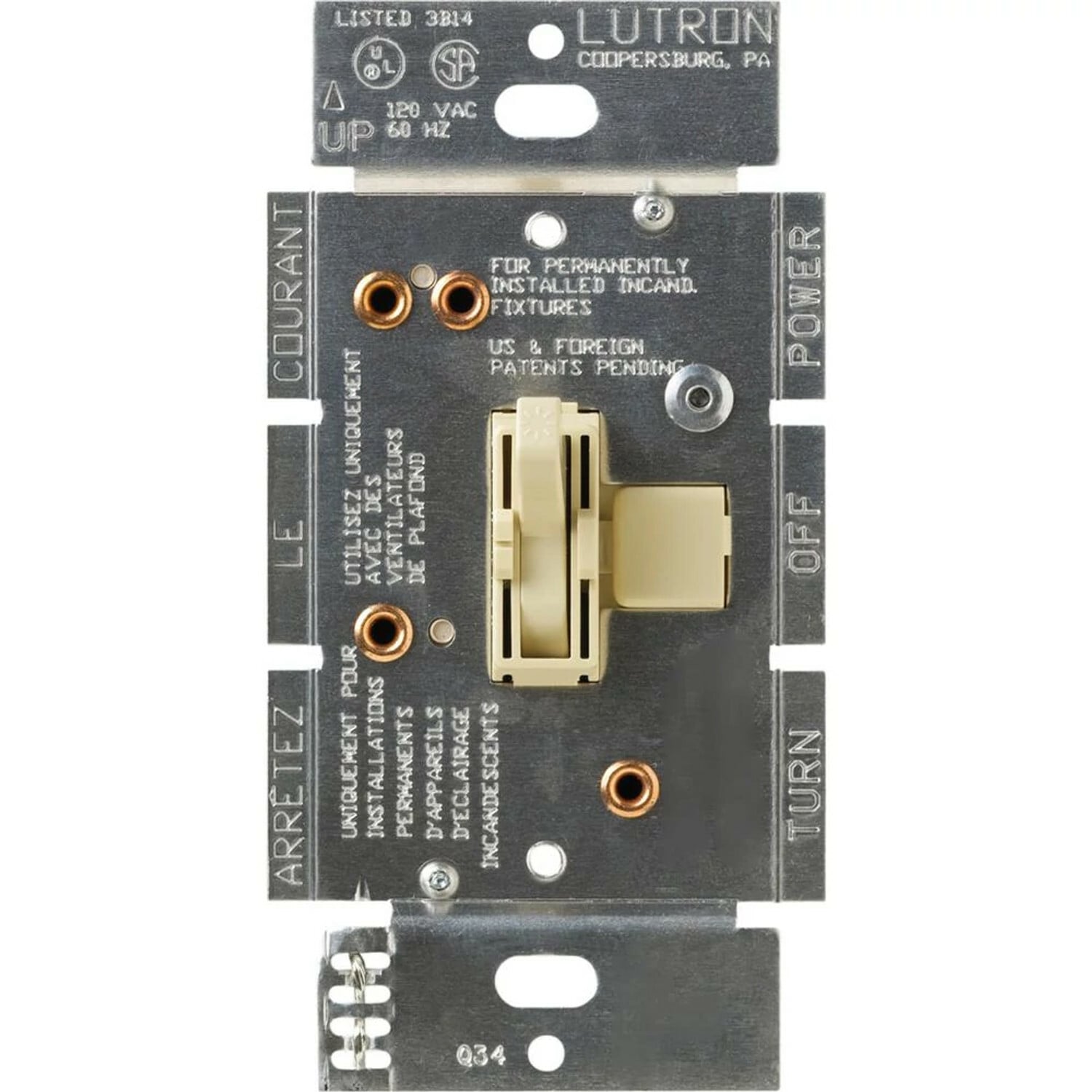 Ariadni Fan/Light Control, Fan control and dimmer, single-pole - quiet 3-speed, 120V/1.5A/300W clamshell packaging in ivory
