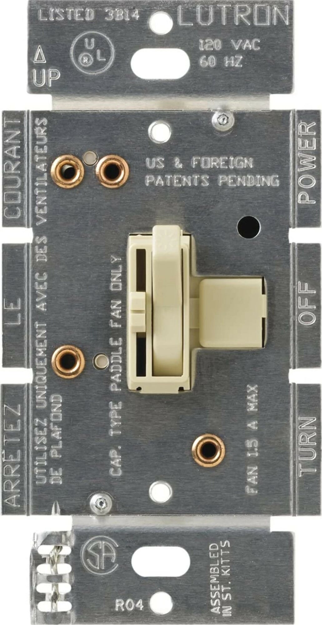 AYFSQ-FH-IV Ariadni Quiet Fan-Speed Control, No Neutral Required, 1.5 Amp, 3-Speed Fan, 120V, 1 Pole/3-Way, Ivory