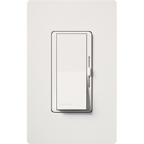 Diva Dimmer with Locator Light and Wallplate, Incandescent/Halogen, Single-pole, preset, clamshell packaging, 120V/600W in white
