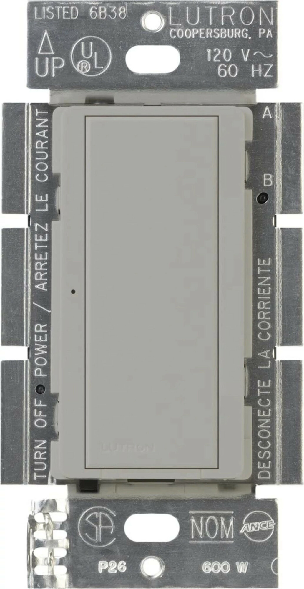 Maestro Switch - Gloss Finish, Incandescent/Halogen, Magnetic Low-Voltage, Electronic Low-Voltage, Fluorescent, Multi-location/single-pole, 120V/8A in gray