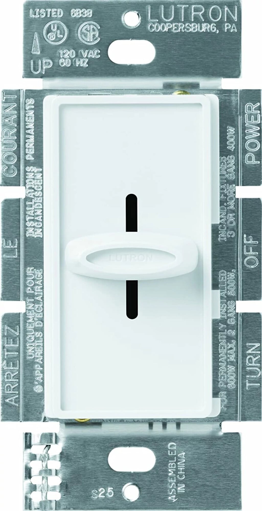 Skylark Fan-Speed Control, Single-pole, slide-to-off, fully variable fan control, 120V/5A in white