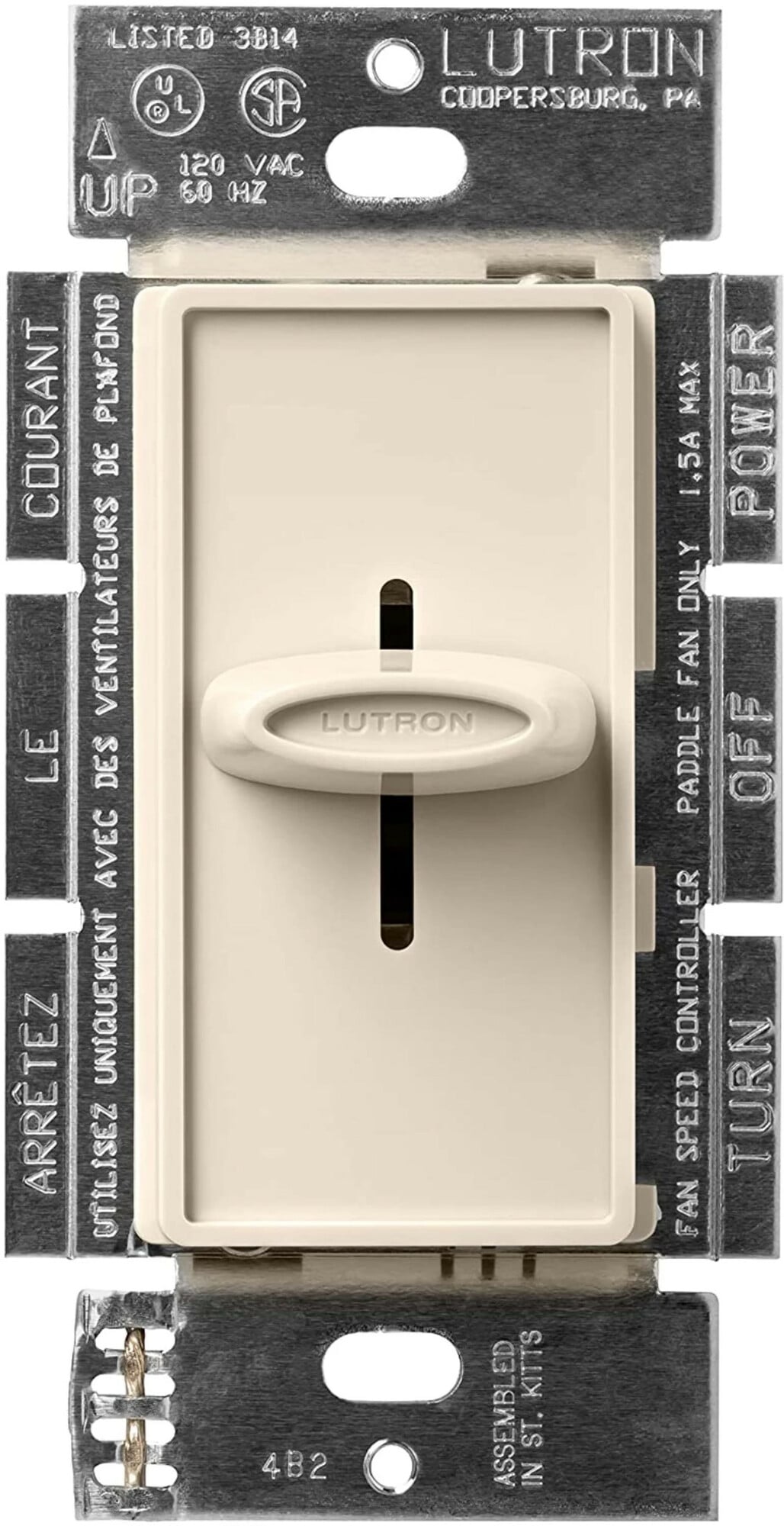 SFSQ-FH-LA Skylark Quiet 3-Speed Fan Control, No Neutral Required, 1.5 Amp Ceiling Fan, 120V, 1 Pole/3-Way, Light Almond