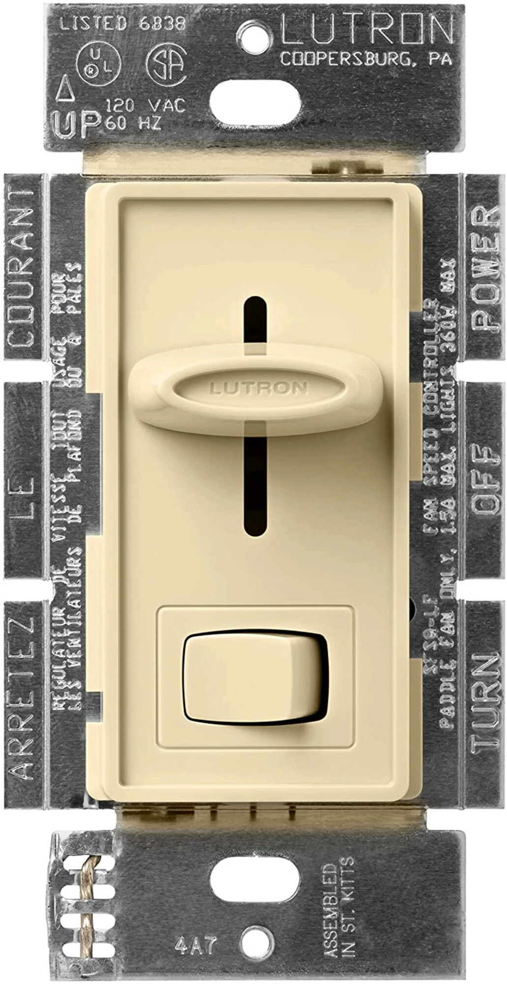 Skylark Fan-Speed Control, Single-pole, quiet 3-speed, 120V/360W light, 1.5A fan, clamshell packaging in ivory