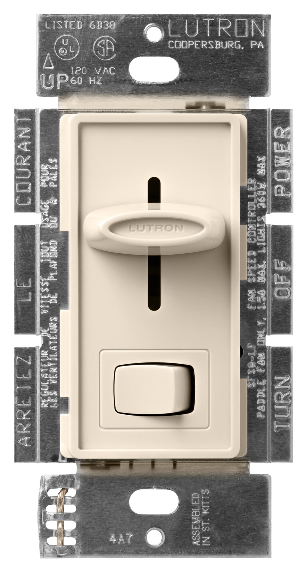 SFSQ-LF-LA Skylark Dual Fan and Light Control, 1.5 Amp Fan and 300W Incandescent/Halogen Light, 120V, 1 Pole, Light Almond
