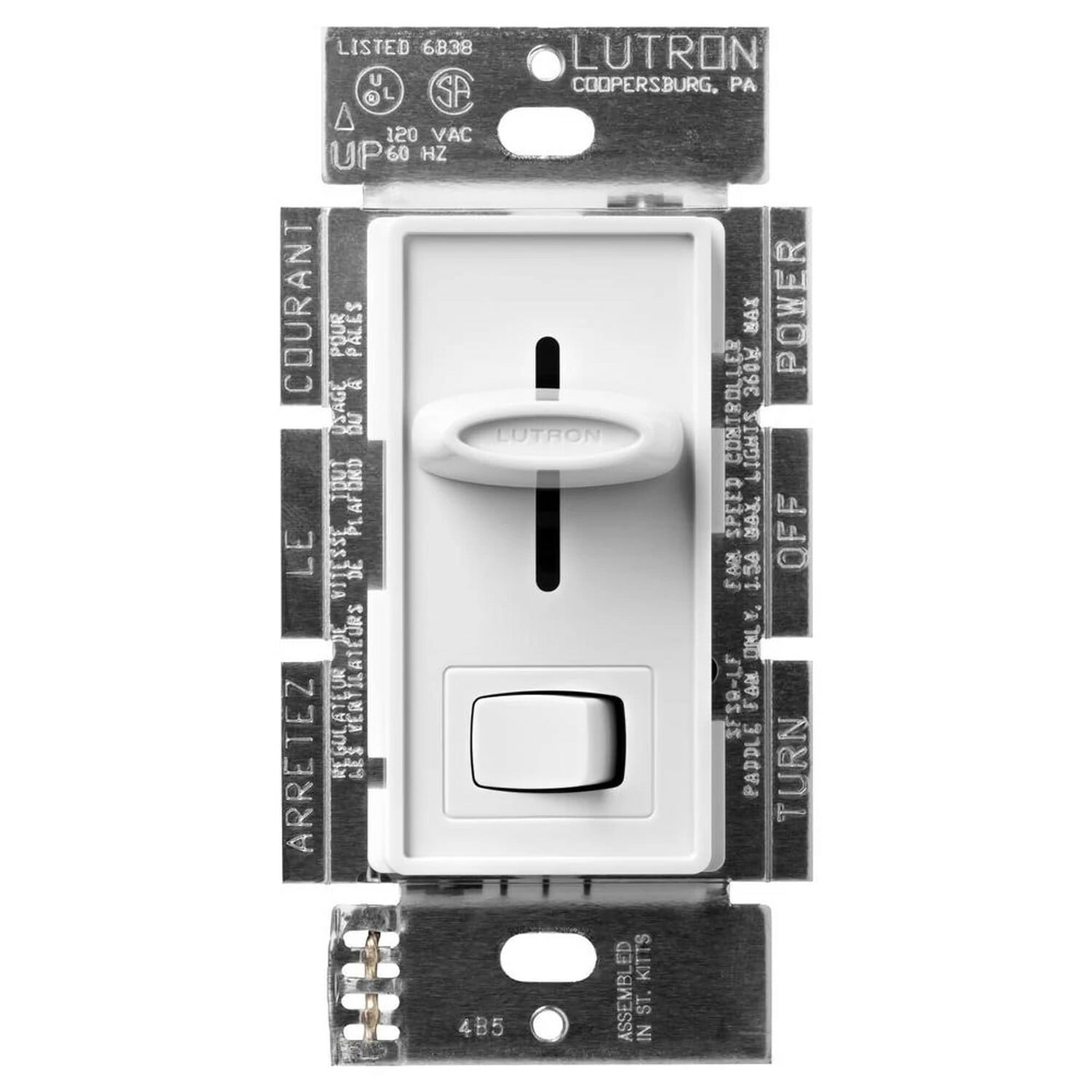 Skylark Fan-Speed Control, Single-pole, quiet 3-speed, 120V/360W light, 1.5A fan in white