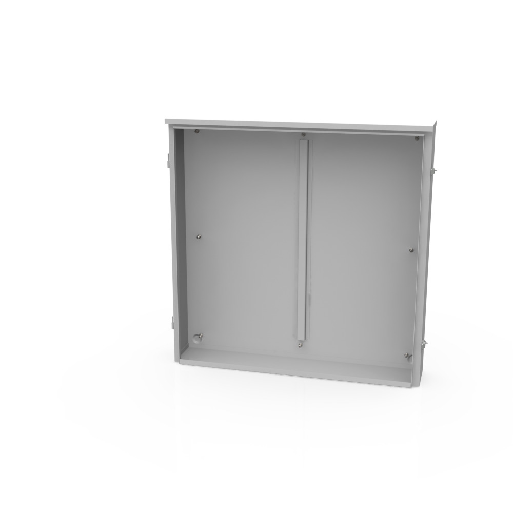 36x6x36 Hinge Cover Type 3R UL Listed Steel No Knockouts ANSI 61 Gray Back Panel Weld Studs Drip Shield Emboss Mounting Holes in Back Padlocking Draw Latch
