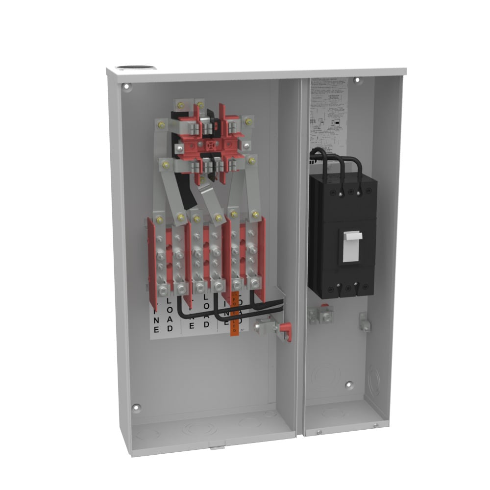 U227MTB/22 Single Position Meter Socket with Main Breaker, 200 Amp, 3 Phase, Ringed, Link, 7 Term, OH, UG, 240V, 22 kAIC