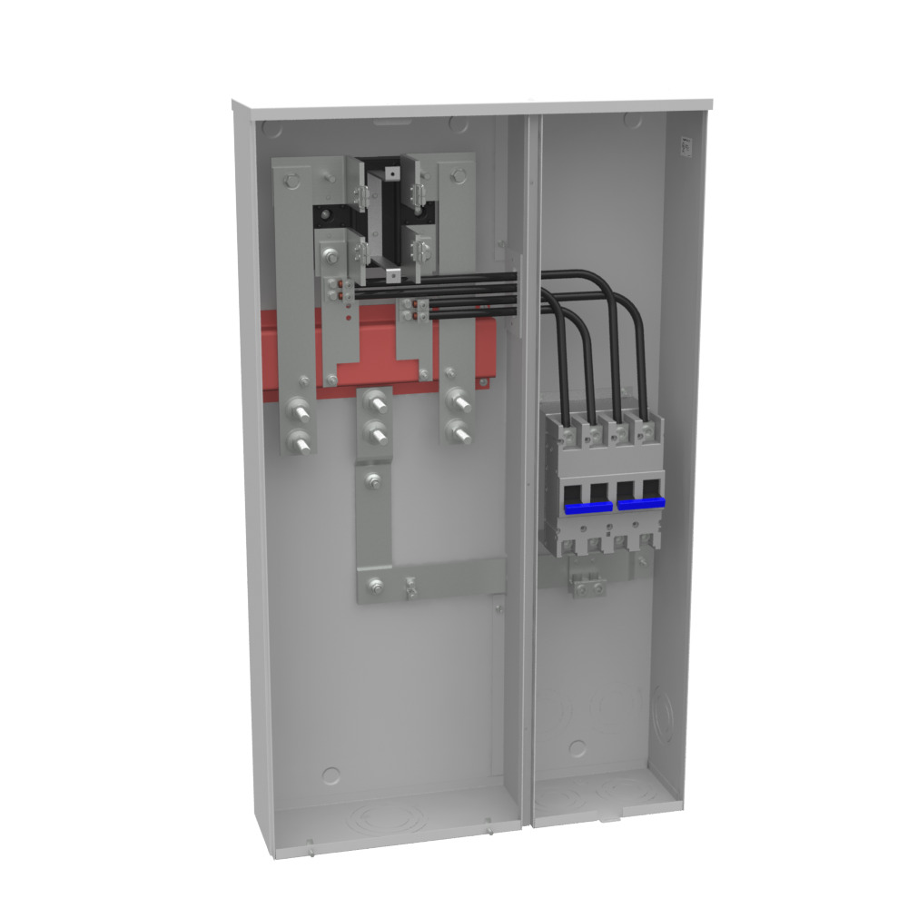 U3251-O-200-CB Single Position Meter Socket with Main Breaker, 320 Amp, 1 Phase, Ringed, Link, 4 Term, UG with Side Wireway, 240V