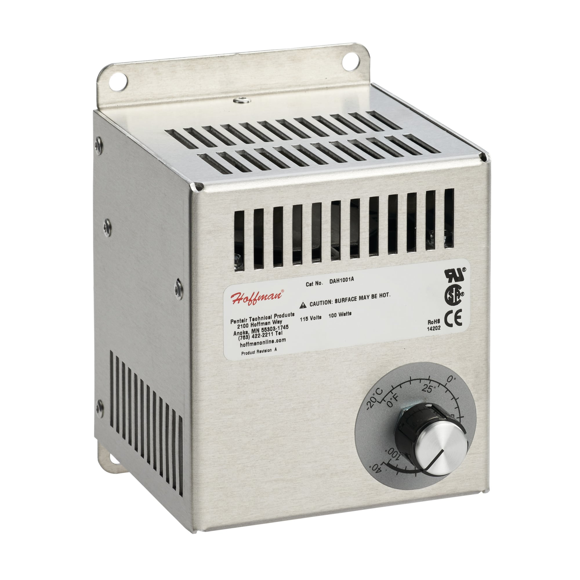 Electric Heater, 230VAC 100W, 5.50x4.00x4.00 inch, Brushed, Aluminum