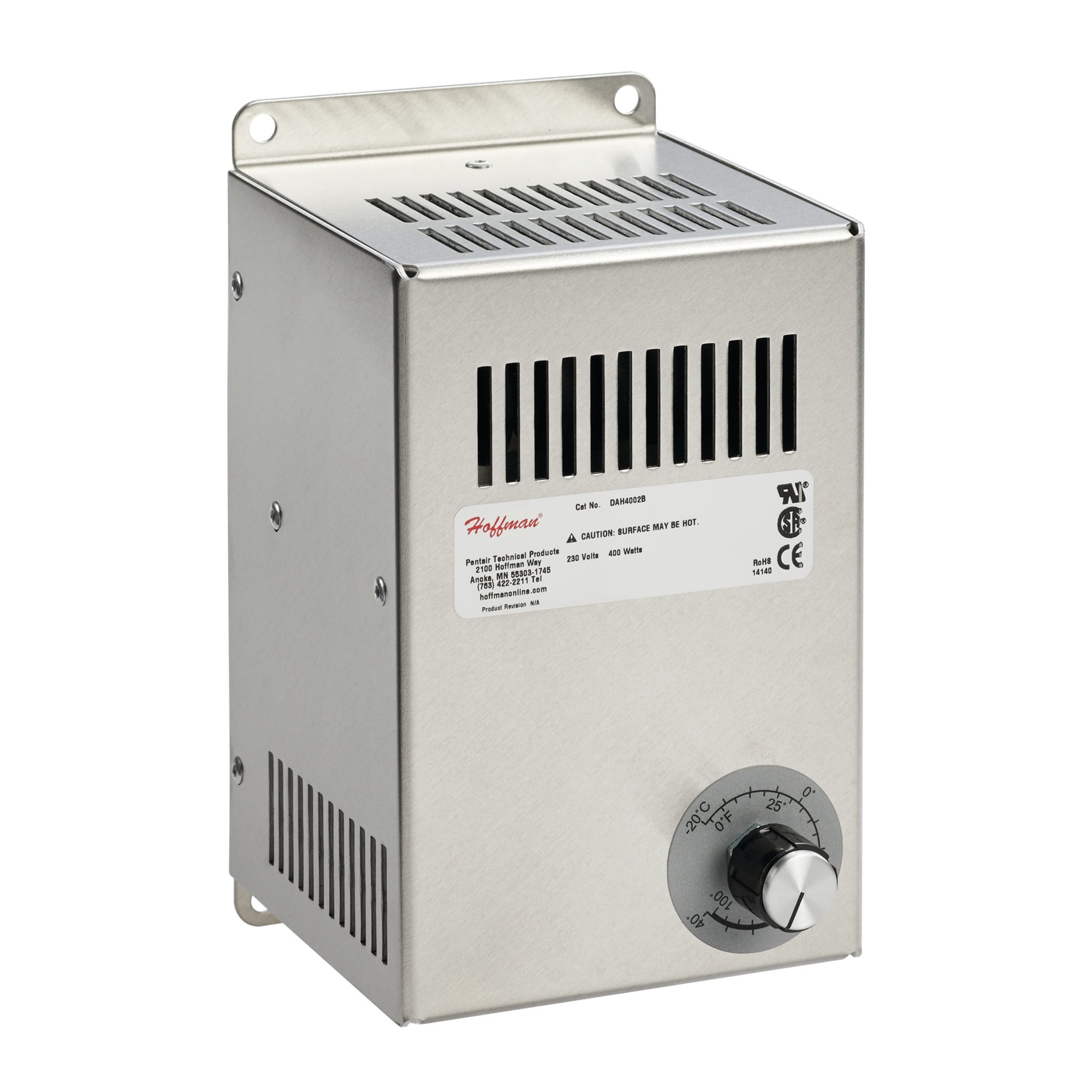 Electric Heater, 230VAC 400W, 7.50x4.25x4.38 inch, Brushed, Aluminum