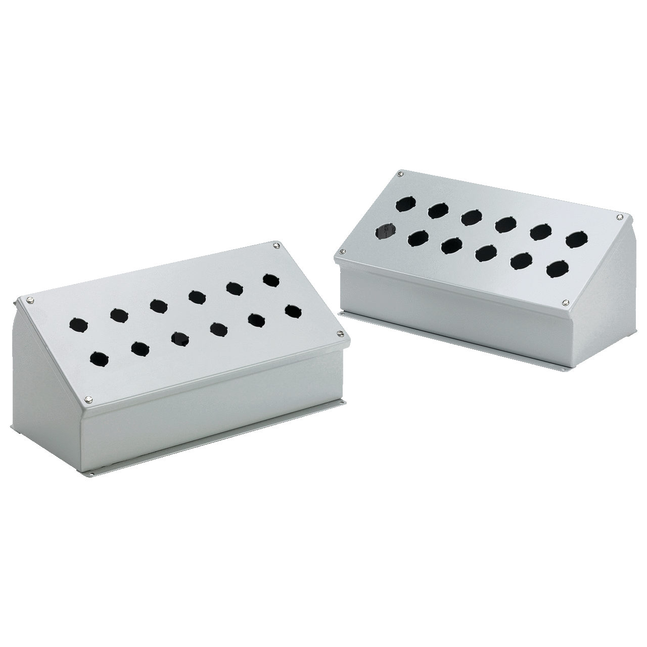 Sloped-Front Pushbutton Portrait Enclosures Type12, 12PBx30.5mm, Gray, Steel