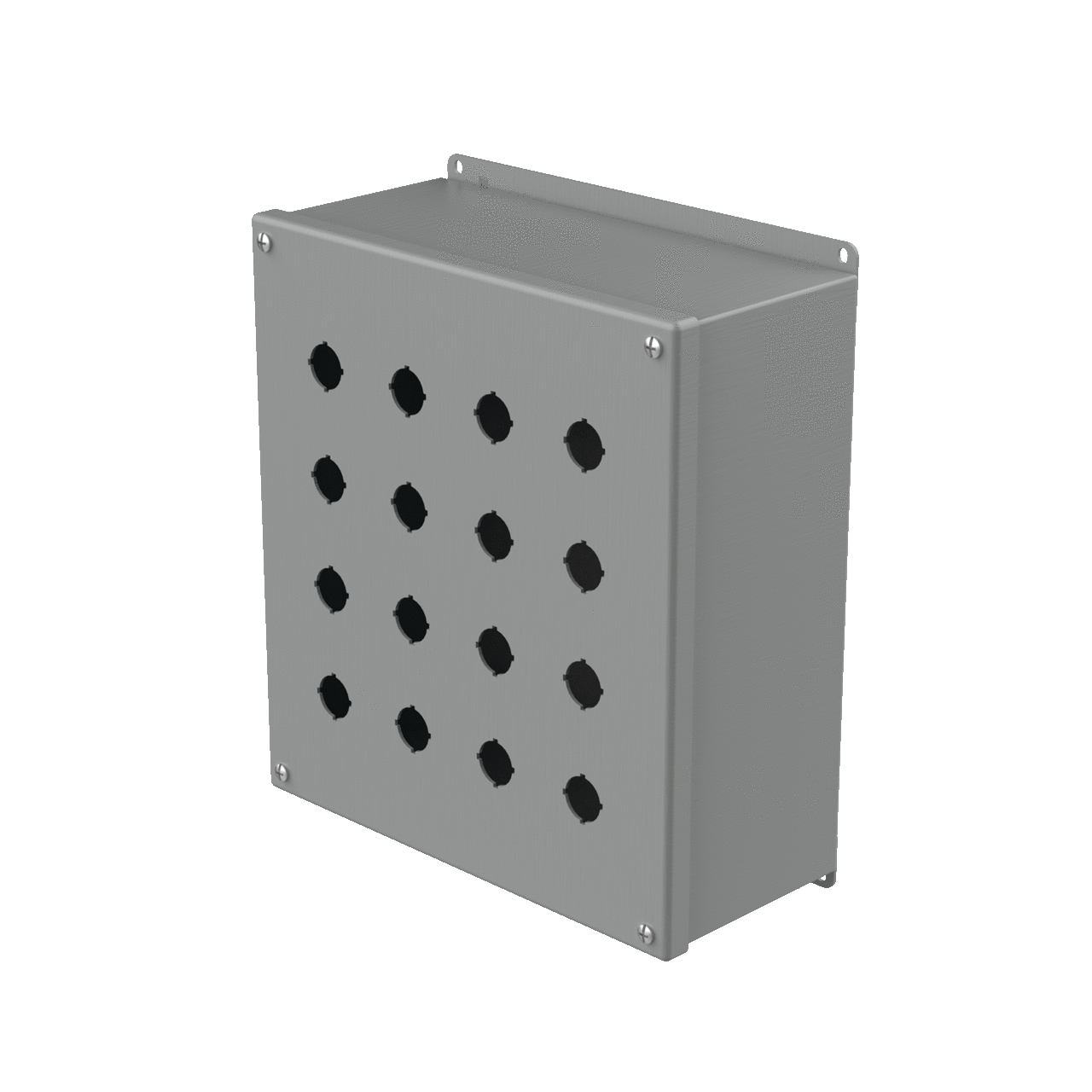 Extra-Deep Pushbutton Square Enclosure Type 12, 16PBx22.5mm, Gray, Steel