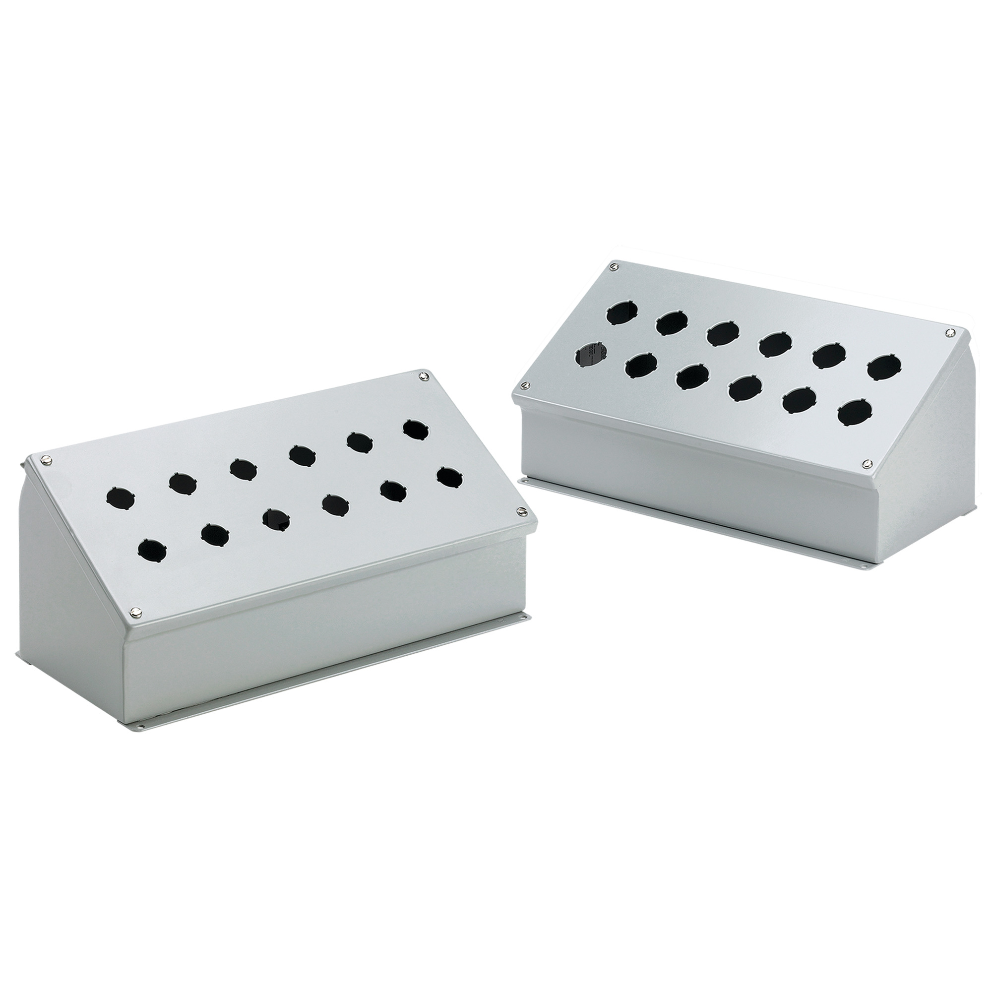Sloped-Front Pushbutton Portrait Enclosures Type12, 16PBx22.5mm, Gray, Steel