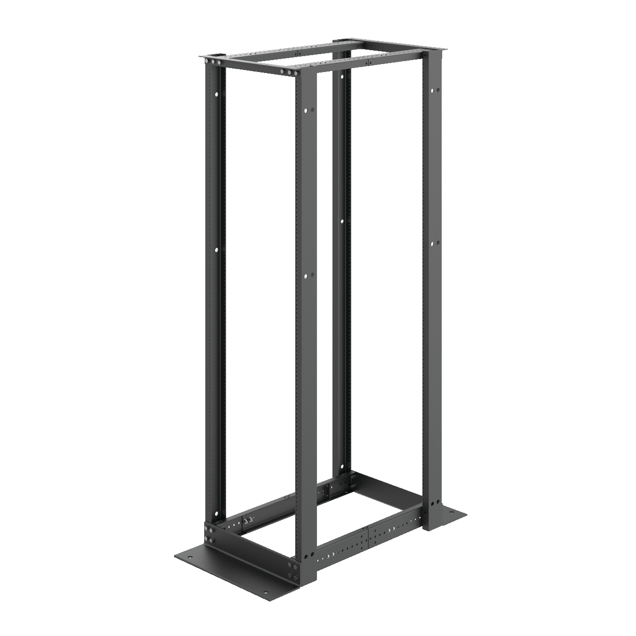 4-Post Open Frame Rack, 72.00x20.25, 38U, Black, Aluminum, Tapped