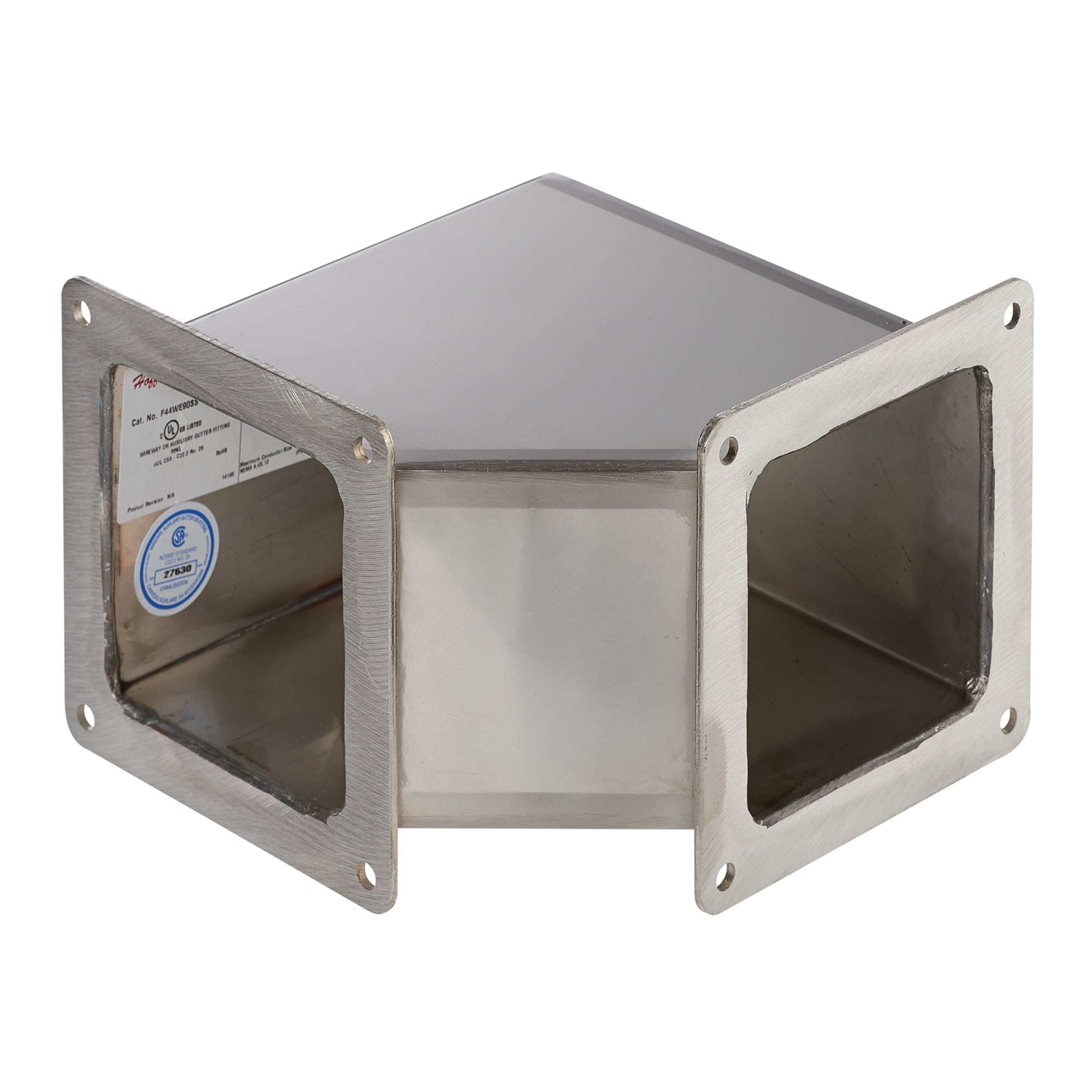 Elbow 90-Degree Feed-Through Wireway, 4.00x4.00, Brushed, Stainless Steel 304