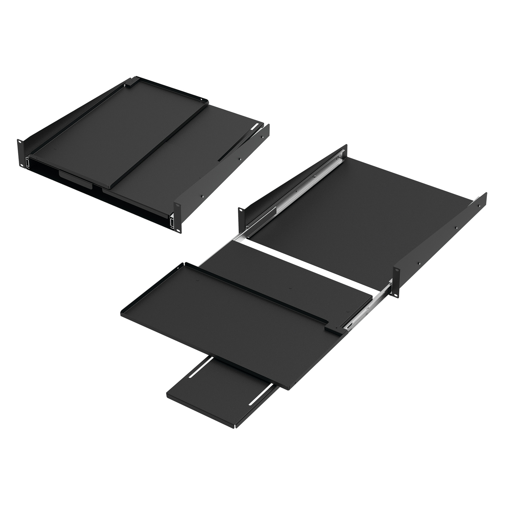 Pivoting Keyboard Shelf with Mouse Tray 90-Deg 2U, Black, Steel
