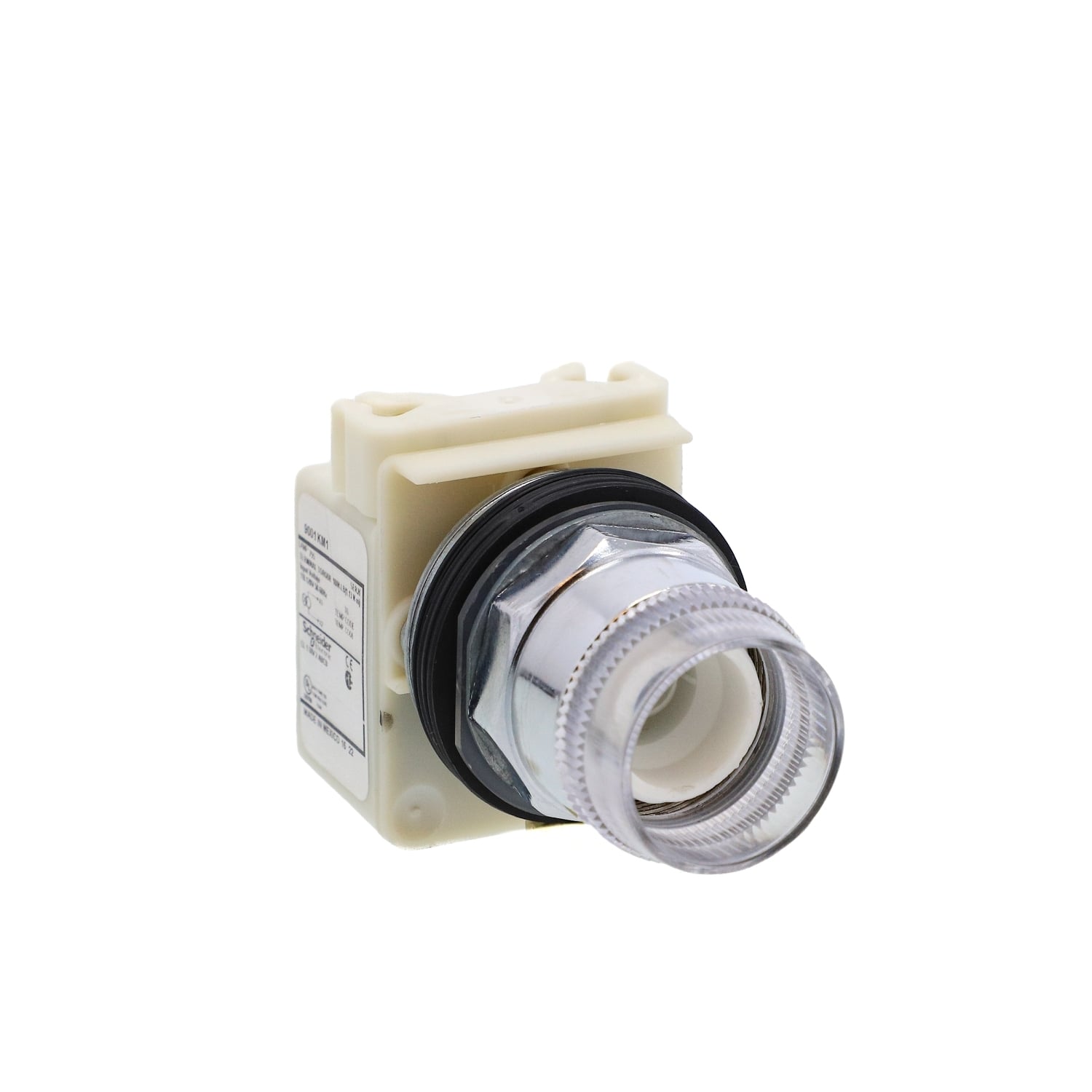 Illuminated push button, Harmony 9001K, metal, plastic guard flush, without cap, 30mm, spring return, 110...120V