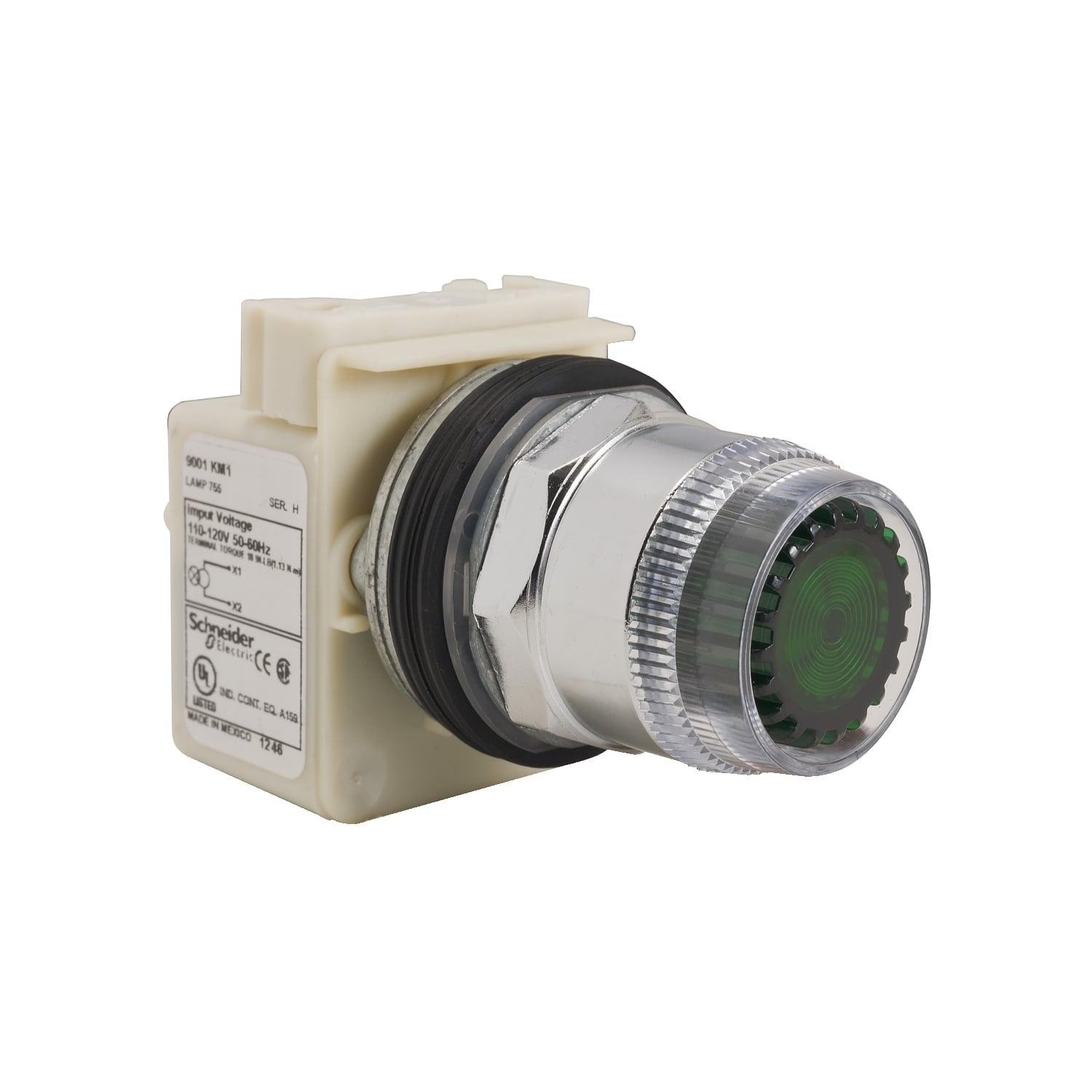 Head for spring return push button, Harmony 9001K, metal, plastic guard flush, green, 30mm, spring return, 110...120V