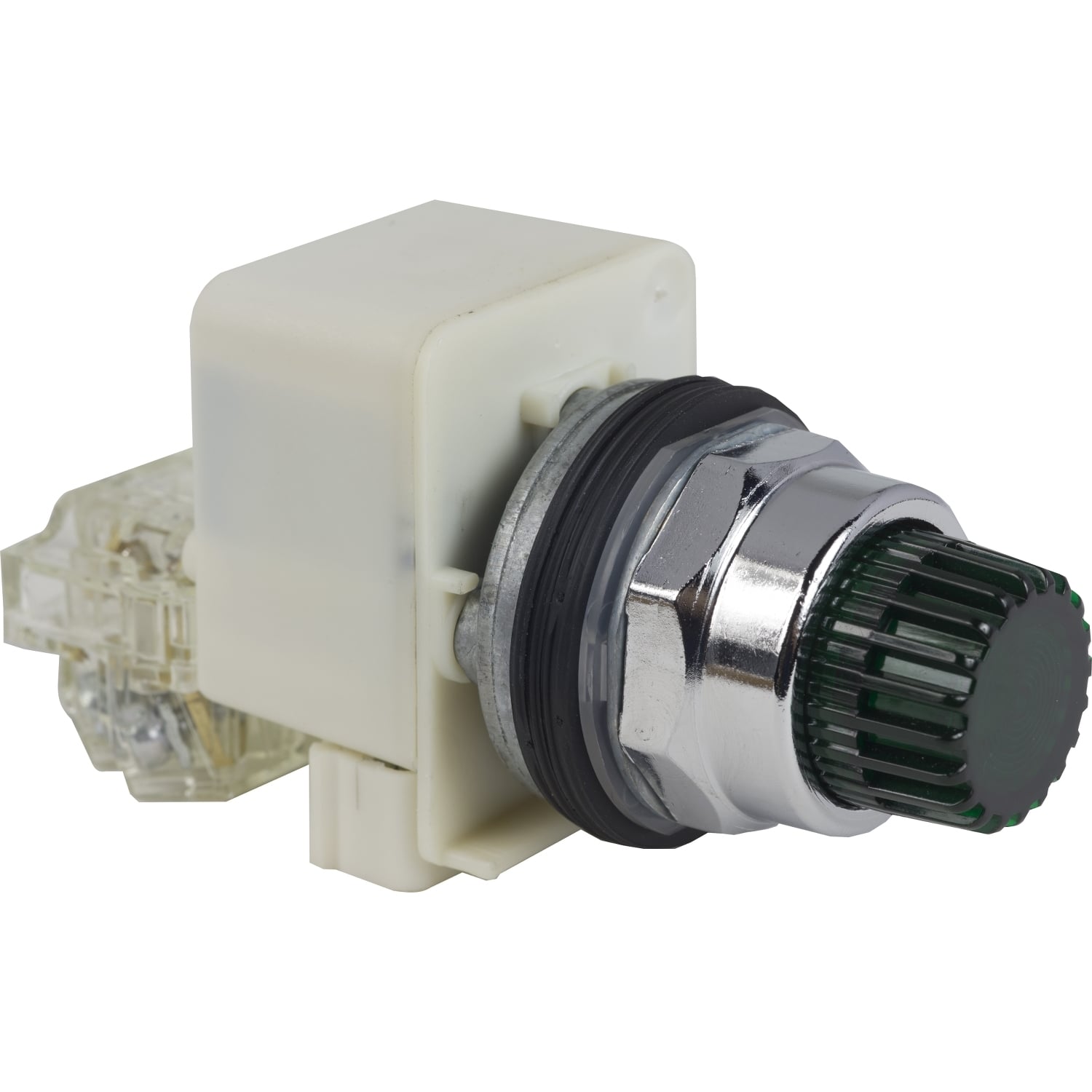 Illuminated push button, Harmony 9001K, metal, projecting, green, 30mm, spring return, 110...120V, 1 CO