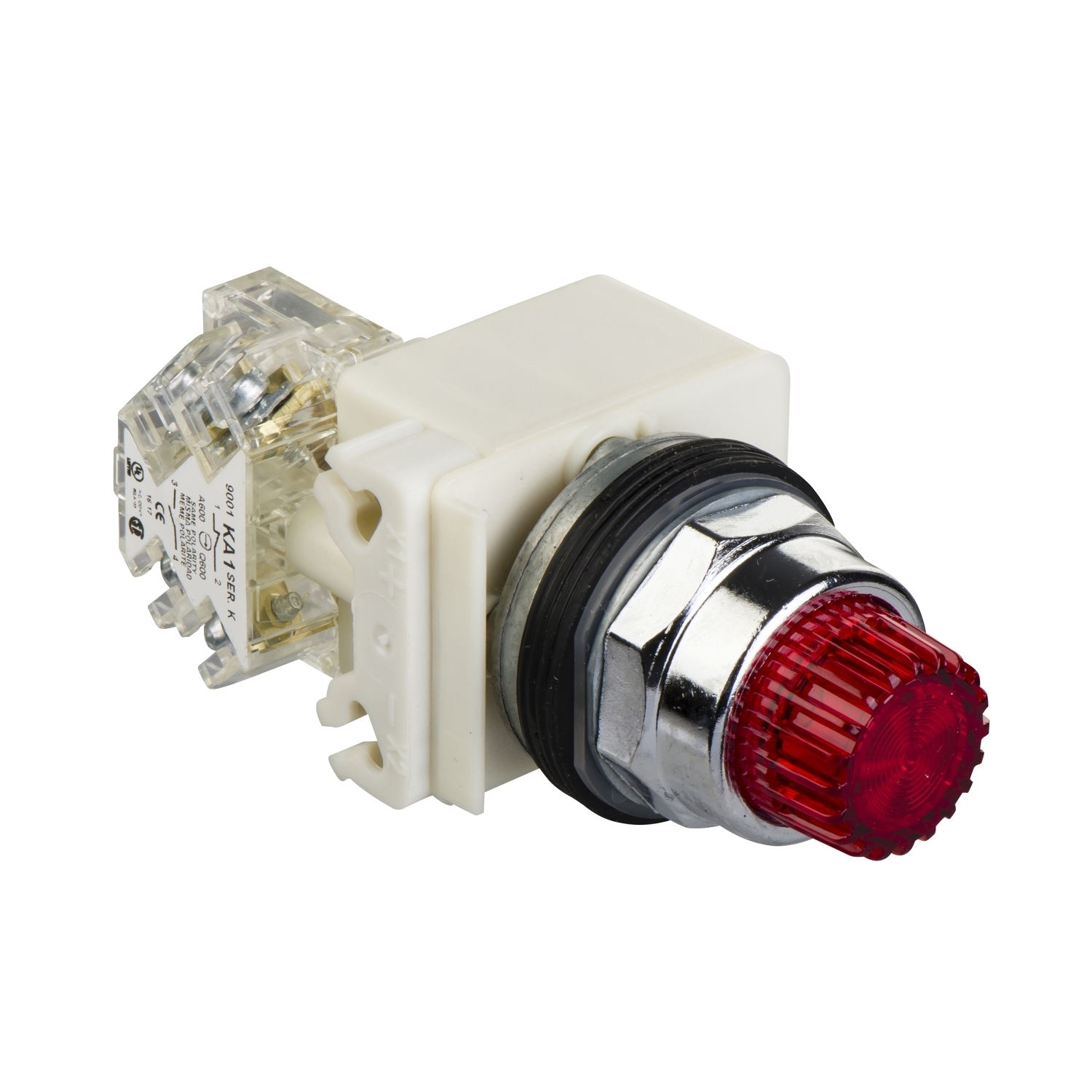 Illuminated push button, Harmony 9001K, metal, projecting, red, 30mm, spring return, LED red, 24...28V, 1 CO