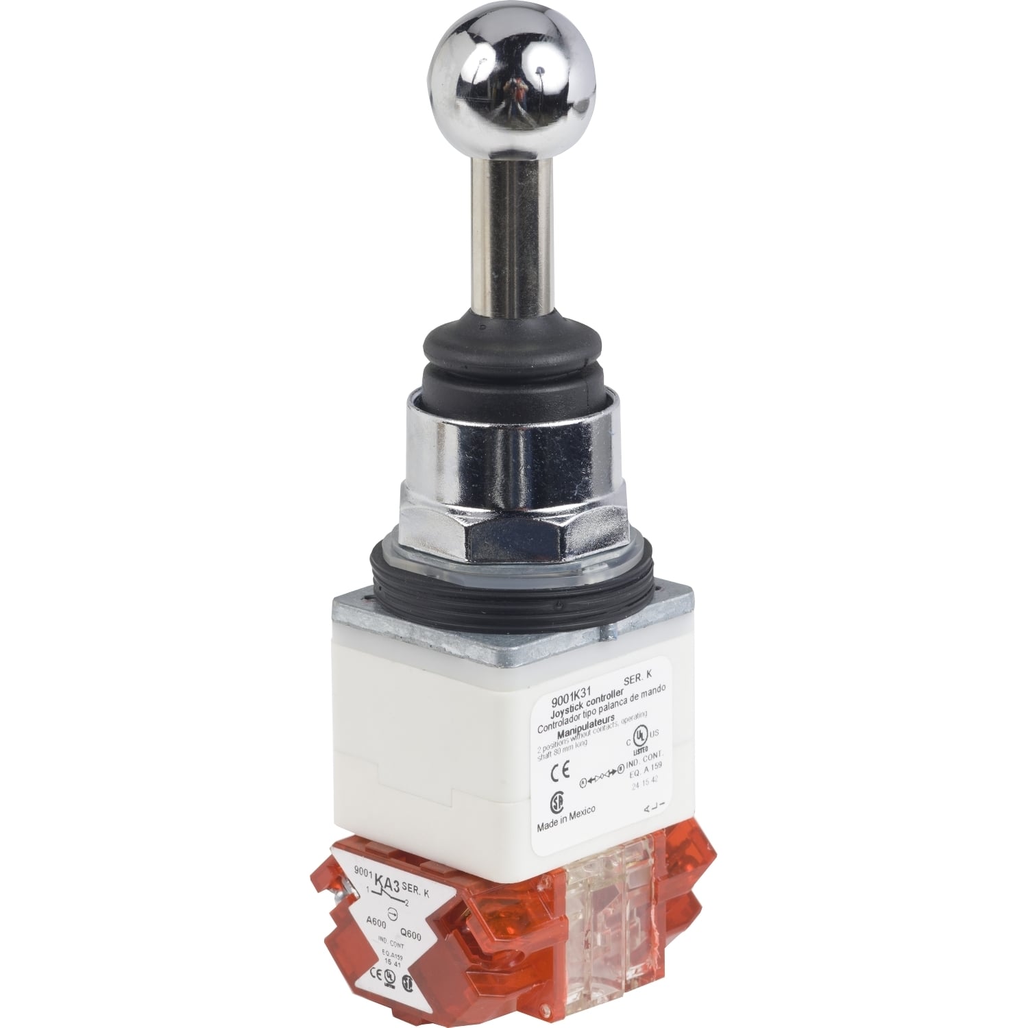 Joystick controller, Harmony 9001K, metal, 30mm, 2 directions, spring return to center, 2 NC