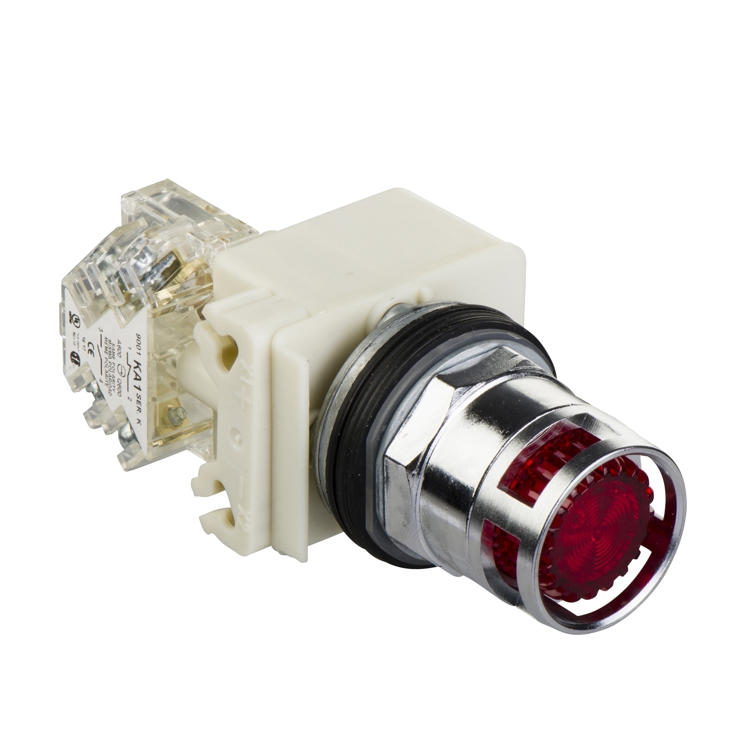 Illuminated push-button, Harmony 9001K, metal, metal guard flush, red, 30mm, spring return, LED red, 24-28V, 1 C/O