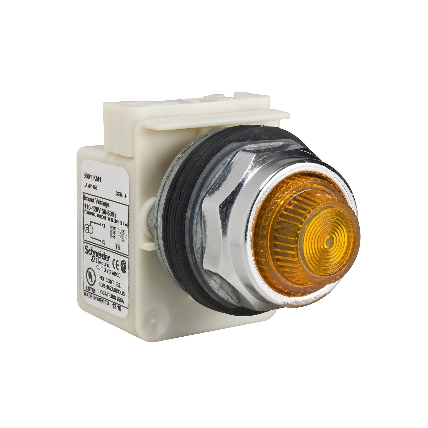 Pilot light, Harmony 9001K, metal, polycarbonate, fresnel lens, amber, 30mm, 110...120V
