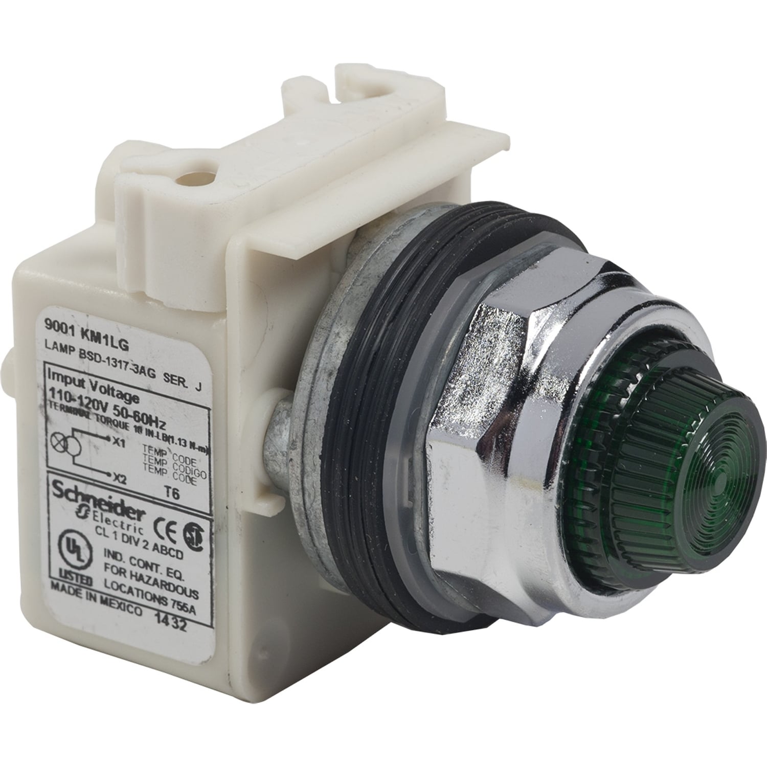 Pilot light, Harmony 9001K, metal, glass, domed, green, 30mm, 110-120V